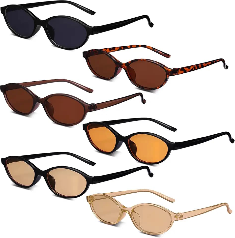 6 Pcs Retro Oval Cat Eye Sunglasses for Women