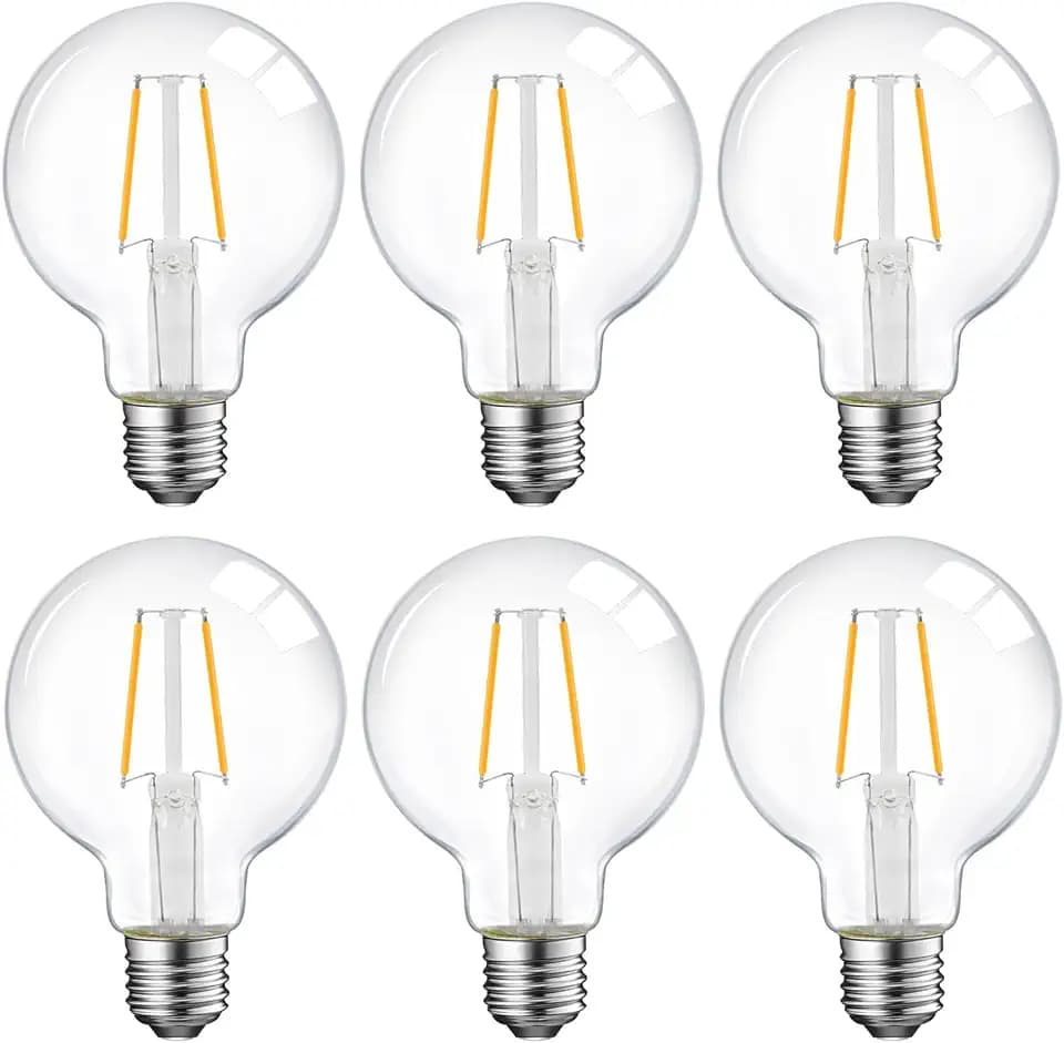E ENERGETIC LIGHTING 5W Dimmable G25 LED Globe Light Bulb, G25 LED Vintage Light Bulb, 60W Equivalent, 500Lumens, 2700K Soft White, E26 Base, ETL Listed, 6-Pack