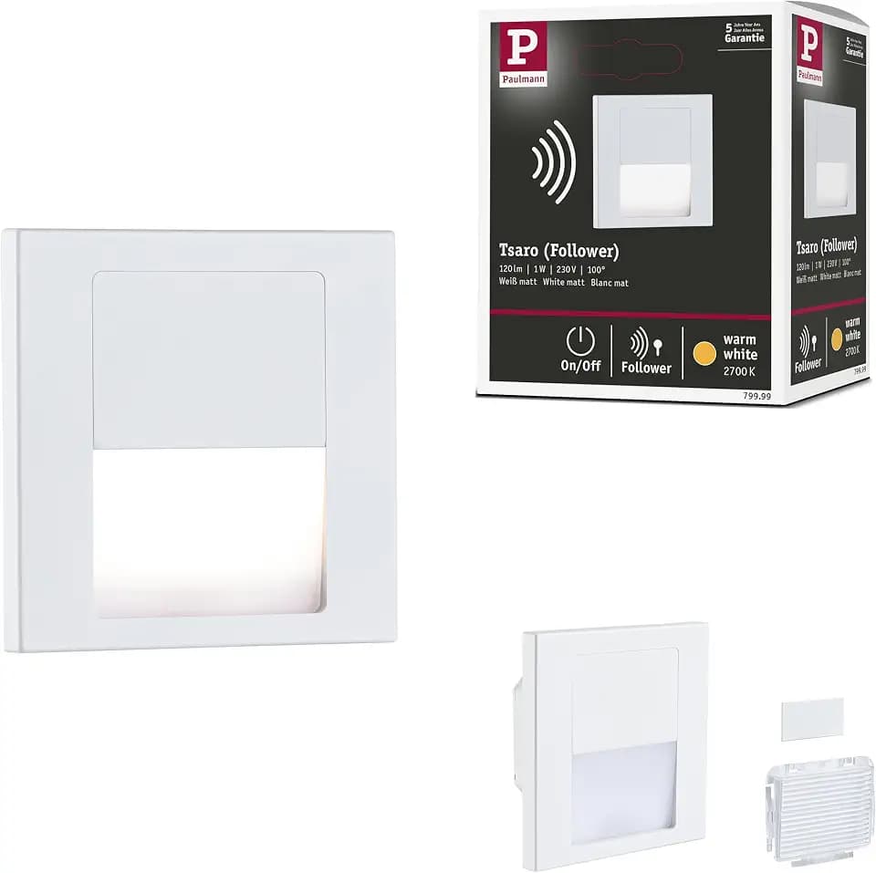 Paulmann 79999 LED Wandeinbauleuchte Tsaro eckig 80x36mm 1W 80lm 230V 2700K Weiß matt