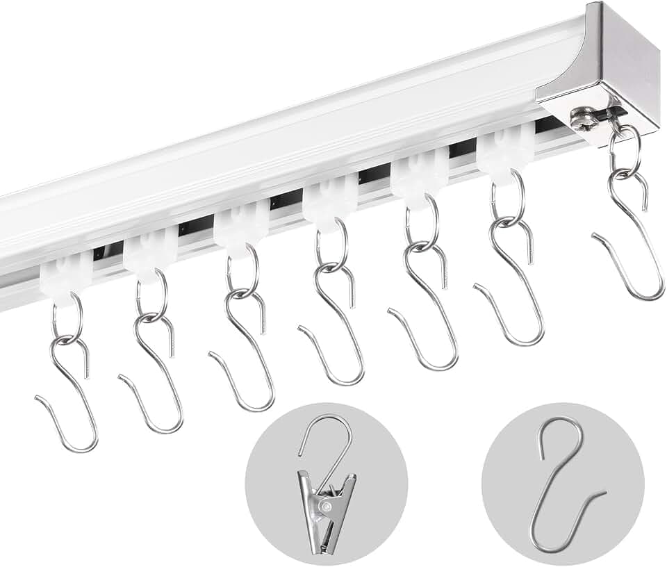 VEVOR Schiebe-Deckenvorhangschienensystem Set 1,8 m Raumteiler-Gardinenschiene Halterung zur Decken-/Wandmontage für Wohnzimmer Schlafzimmer mit Haken & Hardware & 2 Schienen, weiß 1810 x 68 x 46 mm