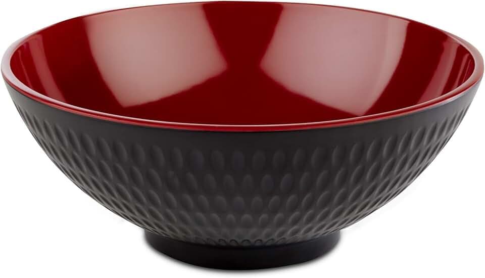 APS Schale „Asia Plus“ aus nahezu unzerbrechlichem Melamin, vielseitig einsetzbare, stapelbare Kunststoffschale, Salatschüssel, schwarz/rot, Ø 20 cm, 1,1 Liter.