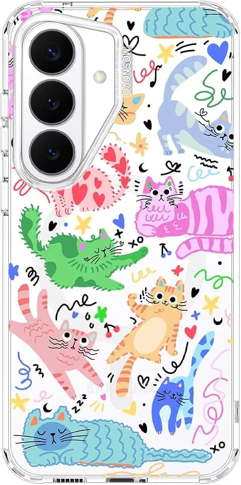 MOSNOVO for Samsung Galaxy S26 Plus Clear Case, Fit for MagSafe, 6.6ft Military-Grade Shockproof Magnetic Protective Phone Cover, Doodle Cats
