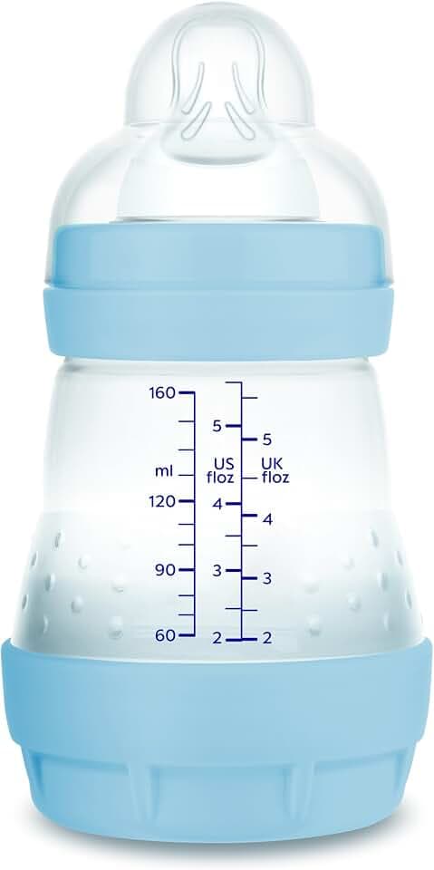 MAM Anti-Colic Flasche für Neugeborene, 0-2 Monate, 160 ml, mit Sauger, 1 langsamer Fluss aus Silikon, leicht anzunehmen, selbststerilisierend und leicht zu reinigen, Easy Start Anti-Colic, Mattblau,