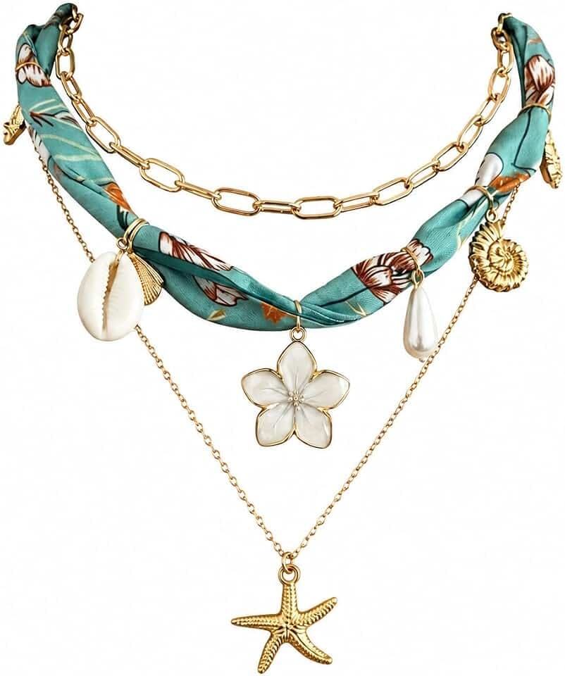 Beach Bandana Necklace with Charms Scarf Necklace for Women