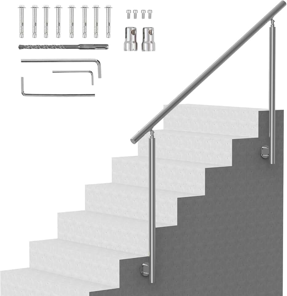 VEVOR Handläufe für Außentreppen, 150 cm langes Treppengeländer-Set, Übergangsgeländer aus Edelstahl mit Montagesatz, doppelsäulige Treppenhandläufe für Senioren, Veranda und Terrasse