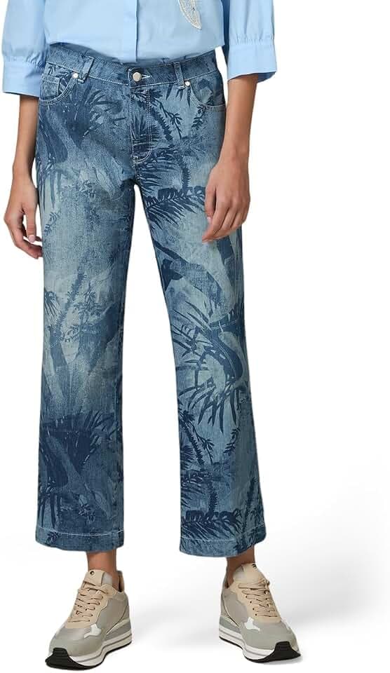 Oltre: Cropped-Jeans aus bedrucktem Denim Light - Blue Autum Winter 24