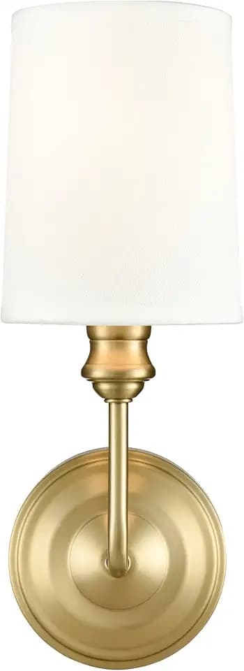ML Lighting | Leena Collection | 99801-VB | Indoor 1 Light Wall Sconce in Vintage Brass with White Fabric Shade | Elegant and Versatile Design for Any Bathroom