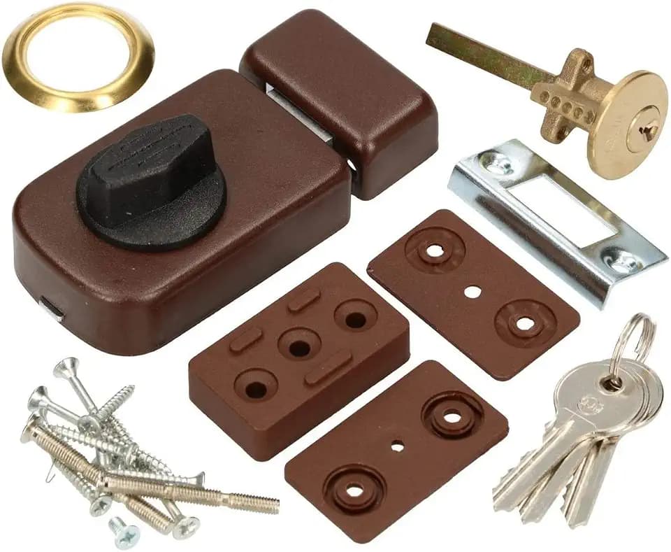 KOTARBAU® Zusatzschloss 50/60mm 3 Farben mit Schließzylinder Verschiedenschließend Kastenschloss Türzusatzschloss Türschloss Schloss Kastenzusatzschloss (Braun)