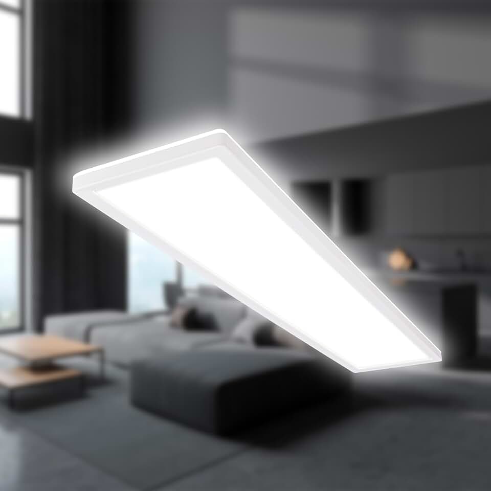 B.K.Licht - LED Deckenlampe mit indirektem Licht, Flach, Neutralweißes Licht, IP44, Panel, LED Lampe, Deckenleuchte, Badezimmer Lampe, Wohnzimmerlampe, Küchenlampe, 98x20x3cm, Weiß