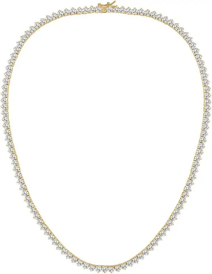 Gemsme 4mm Tennis Necklaces for Women - 3 Prong 18K White Gold Plated Round Cubic Zirconia Classic diamond Tennis Chain, Tennis Necklace for Women and Men, Size 16/18/20/22/24 inch