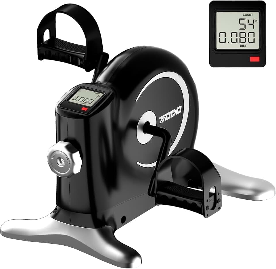 TODO Pedaltrainer für Senioren mit LCD-Display, Mini Bike Heimtrainer Schwarz, Verstellbarer Widerstand, mit Befestigungsband, Leise & Robust Tischfahrrad für Zuhause und Büro