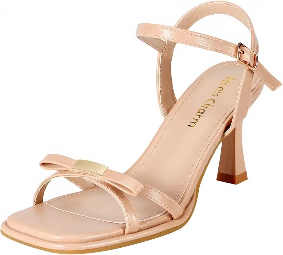 Women's Stiletto Strappy Heeled Sandals 3.15 Inches Square Open Toe Bowknot Straps Ankle Strap High Heel Sandal Dress Dancing Sandals Daily Work Party Wedding Usual Sandal Shoes