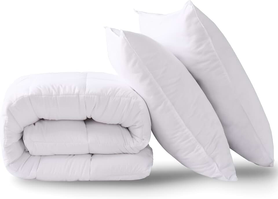 HIG Bettdecke 155x220cm Set mit Kissen – Ganzjahresdecke mit 250GSM Mikrofaserfüllung, Kopfkissen 80x80cm – Oeko-Tex Zertifiziert - Kuschelweich Waschbar für Schlafzimmer Gästezimmer Ferienwohnung