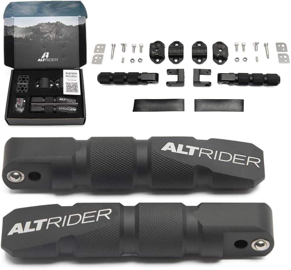 AltRider Universal Highway Pegs for Crash Bars Compatible With 7/8 Inch (22 mm) Diameter Bars - Heavy Duty, Rust-Resistant Motorcycle Foot Pegs with Non-Slip Clamp – Ideal for Long Rides - Black