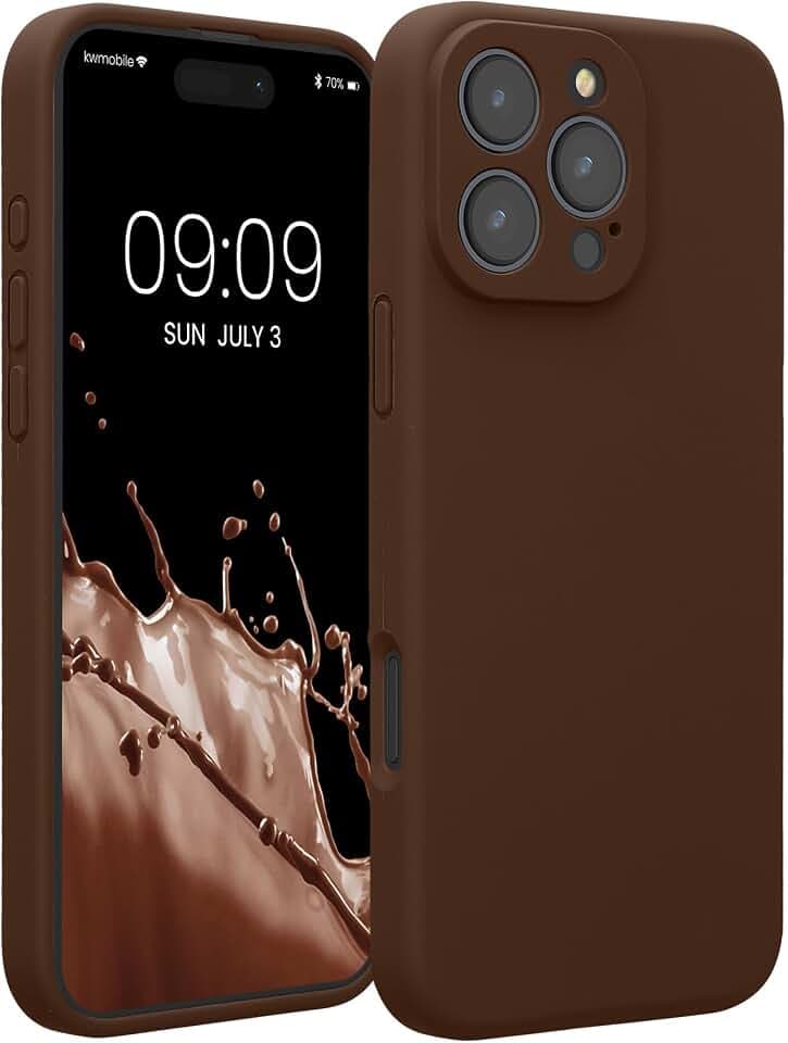 kwmobile Case Compatible with Apple iPhone 16 Pro Max Case - Slim TPU Silicone Phone Cover - Soft Touch Finish - Chocolate