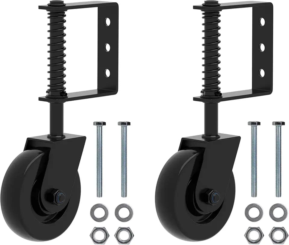 4.3" Heavy Duty Gate Wheel, 360° Rotation Rubber Gate Wheel for Fence,Farm,Garden and Wooden Gate, Spring Loaded Gate Caster Gate Kit for Anti-Sagging, 150 Lbs Capacity (Black-2Pack)