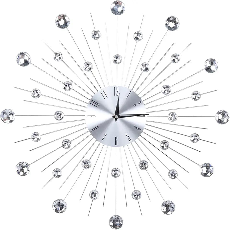 GOTOTOP Wanduhr 3D Kristall 51cm, Silber Spiegel