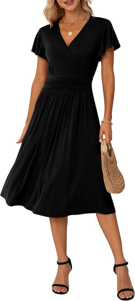 GRECERELLE Sommer-Herbstkleid für Damen, lässig, Rüschen, kurz/langärmelig, Wickelkleid, V-Ausschnitt