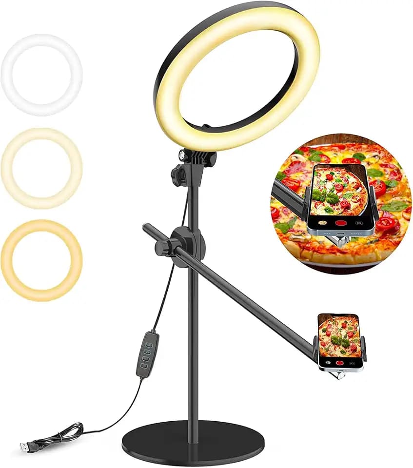 Selfie Ring Light with Stand and Phone Holder,Overhead Phone Mount with 10.5" Ring Lights,Desk Circle Lingt with Tripod Adjustable Shooting Arm for Video Recording,YouTube,TikTok,Live Streaming
