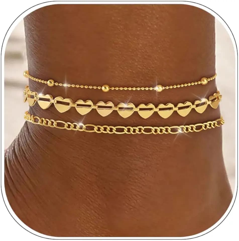 ZHESHY Ankle Bracelets for Women Gold Silver Anklet Set Cuban Link Chain