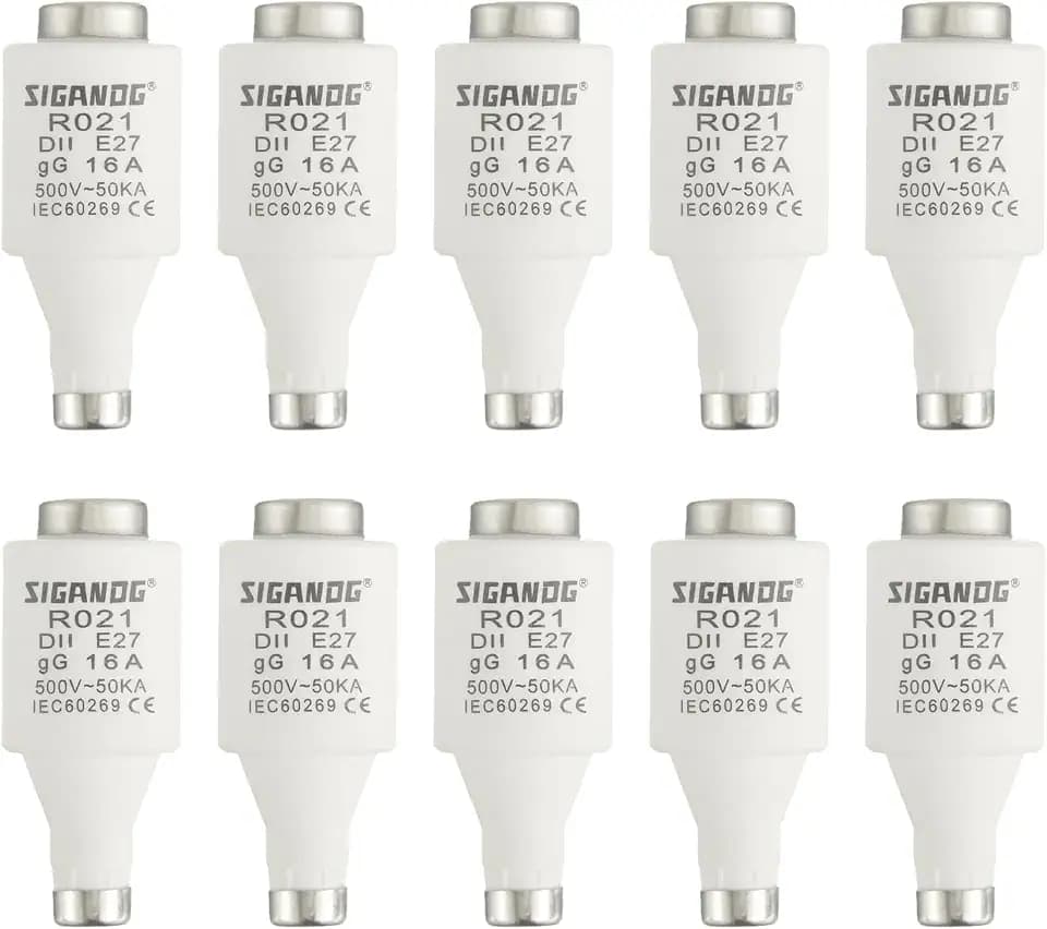 16A DII E27 R021 Spiral-Keramik-Sicherungen gG Diazed Sicherungseinsätze 500VAC für Kabel- und Leitungsschutz (10er Pack)