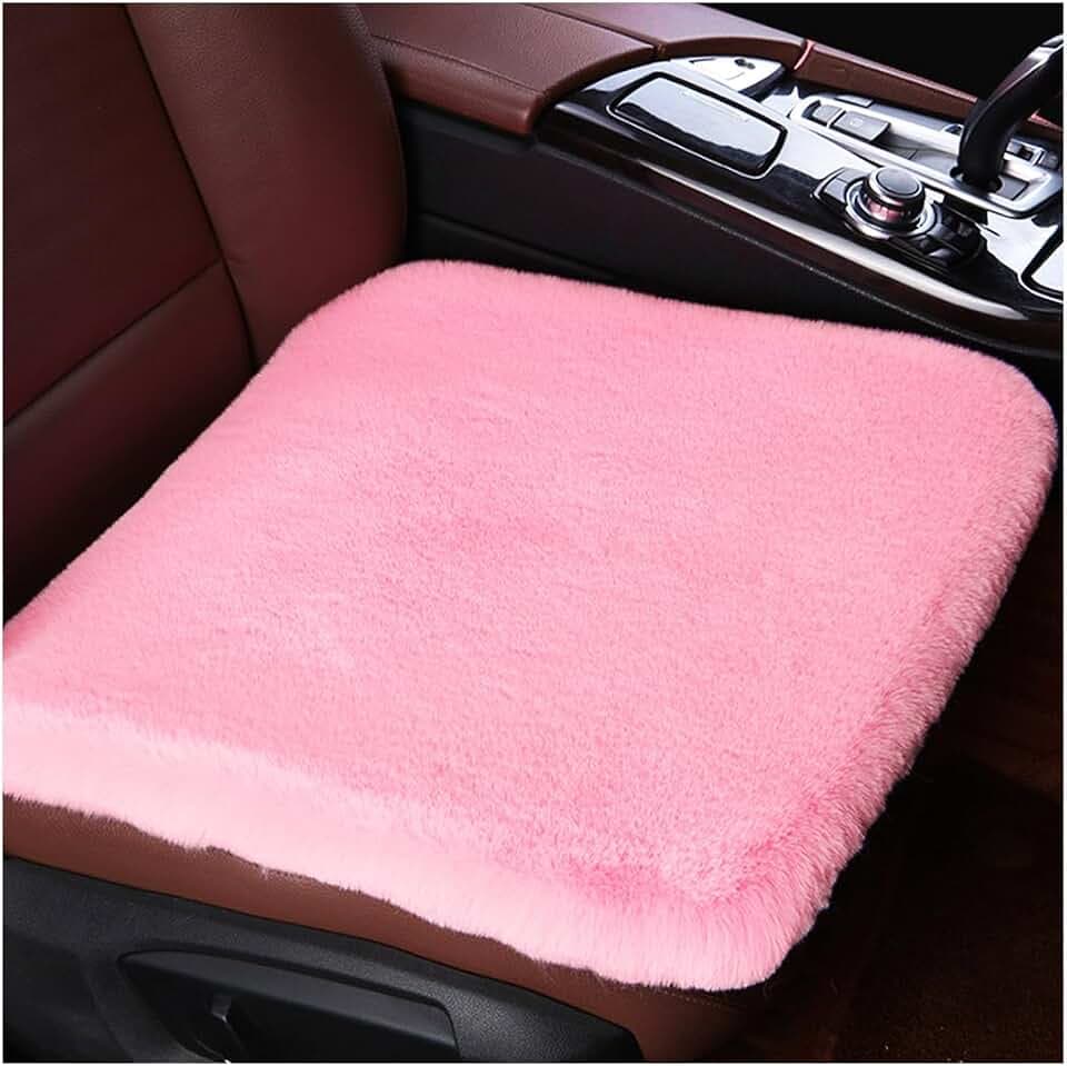 Ohleats Sheepskin Car Seat Cushion, Comfortable Soft Fur Wool Auto Front Seat Cover, Vehicle Seat Protector Pad for Warm Winter Office Chair, Universal Decor Car Accessories (Pink)