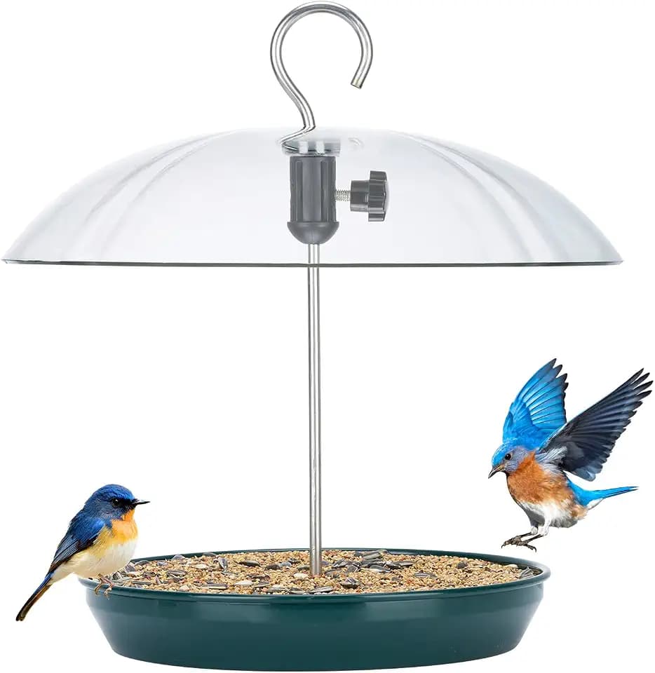 Kingsyard Platform Bird Feeder with Adjustable Dome for Outdoors Hanging