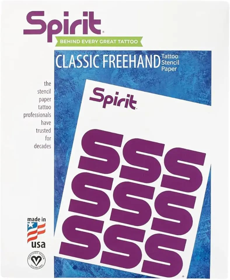 Spirit® Freehand Tattoo-Transferpapier, 21,6 x 27,9 cm, A4-Größe, freihandliches Tattoo-Schablonenpapier, zertifiziert vegan mit pflanzlichem Wachs, einfaches Transfer-Tattoo-Papier (100 Blatt