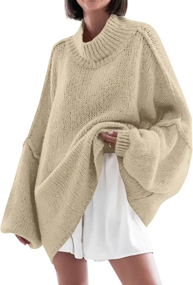 Saodimallsu Womens Oversized Sweaters Mock Neck Fall Winter Tunic Sweater