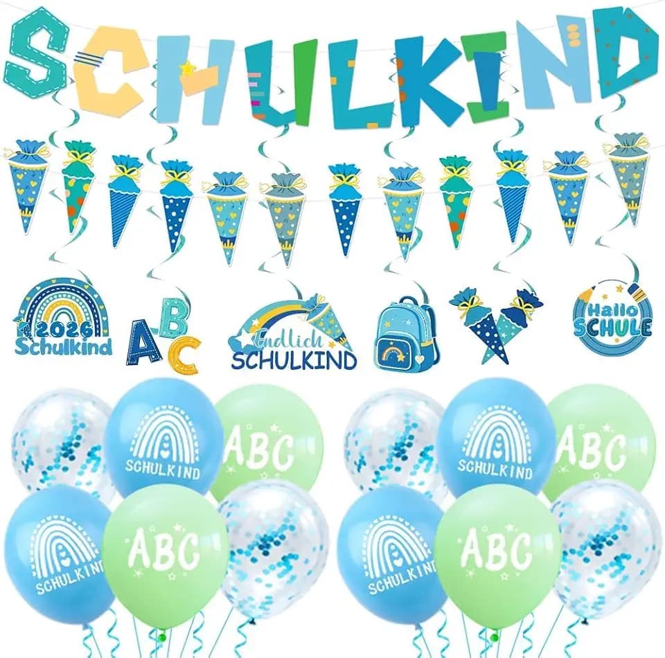 SCHULKIND Deko Einschulung Girlande Schulanfang Einschulung Schuleinführung Schulanfang Deko Set (Blau)
