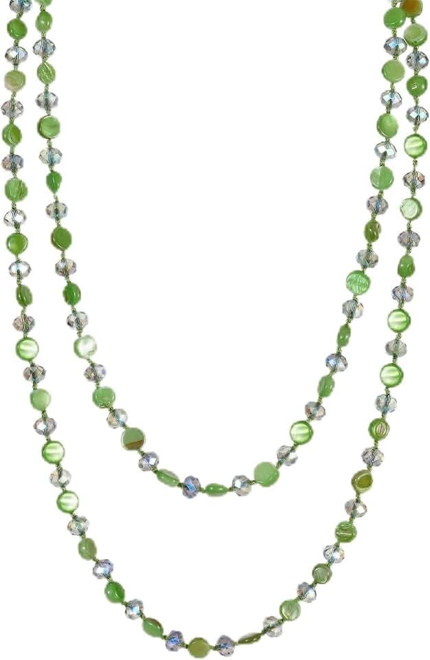 Long Beads Necklaces for Women Shell Crystal Beads 48" Long Rope Knot Necklace Costume Jewelry for Gifts
