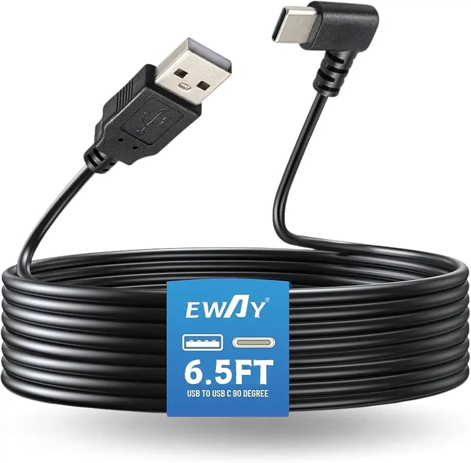 EWAY USB C Dash Cam Power Cord (6.5FT/2M), USB-A 2.0 to 90 Degree Type-C Cable REQUIRES 2.5A Input, USBC Replacement Power Supply for Front Rear View Mirror Dashcam Dashboard Recorder Recording Camera