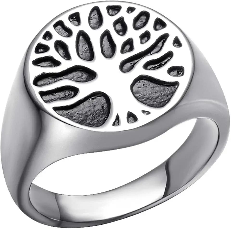 Men's Stainless Steel Vintage Tree of Life Signet Ring Silver Gold Tone High Polished