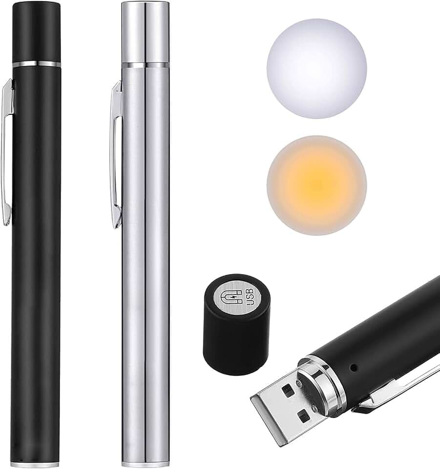 LEKIA Diagnostikleuchte Pupillenleuchte Medizinische, 2 Stück Aufladbar USB Diagnostische LED Stiftlampe Ärzte Krankenschwester Zubehör, Medizinische Lampe Stiftlicht mit 2 Lichtquellen, Taschenclip