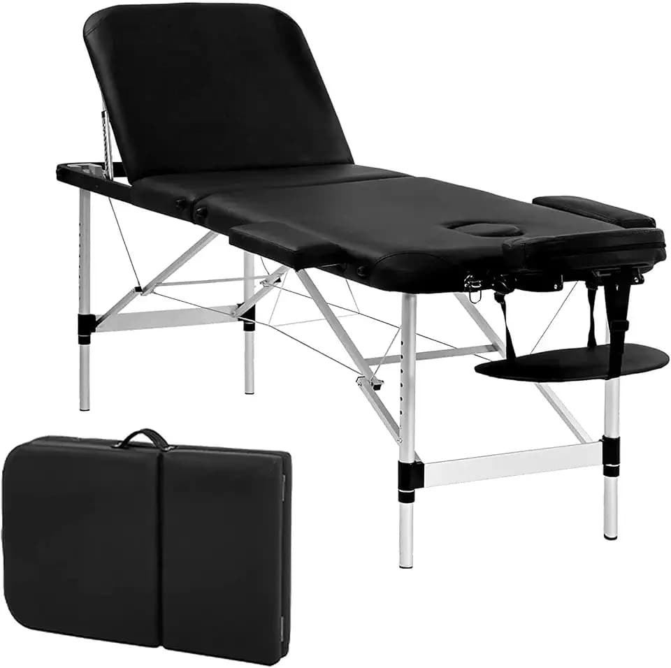 PayLessHere Massage Table Portable Spa Bed Aluminium 3 Folding Lash Bed Height Adjustable Spa Table with Non-Woven Bag