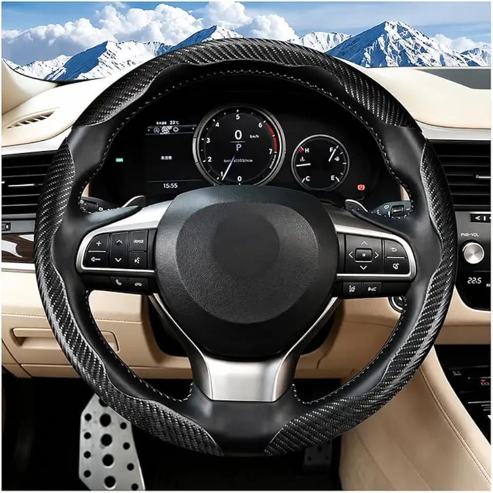3PCS Carbon Fiber Steering Wheel Cover, Segmented Design, Black