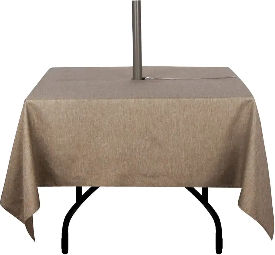 Outdoor Tablecloth Wrinkle-Free Stain Resistant Waterproof Polyester Fabric Table Cover with Zipper Umbrella Hole for Picnic/Party/Dinner/Patio Garden(60×60inch Square,Zippered,Flax)