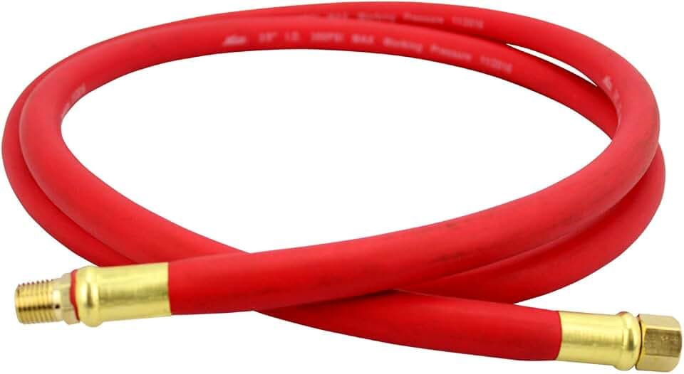 Milton 2760-6LH Air Leader Hose, 3/8" x 6 ft. Rubber Hose - 1/4" NPT Brass Ends - 300 Max PSI