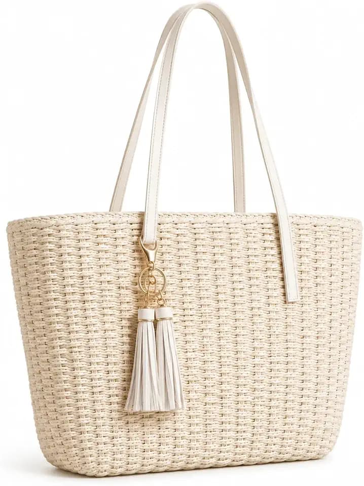 YXILEE Straw Bags For Women | M Size Travel Straw Totes Bag Woven Summer Handmade Shoulder Bag Handbag