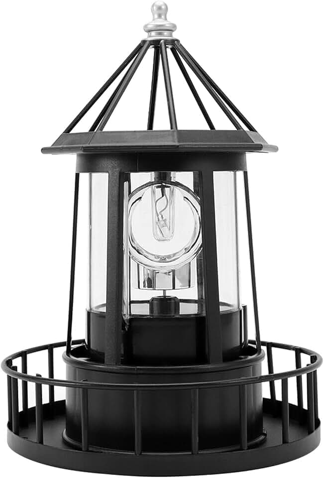 Solar Lighthouse Rotating Light with 360° Beacon, IP65 Waterproof Outdoor LED Decor for Garden, Yard, Pathway & Patio - Solar-Powered Lawn Statue Lamp for Balcony & Fence Decoration(Color:Black)
