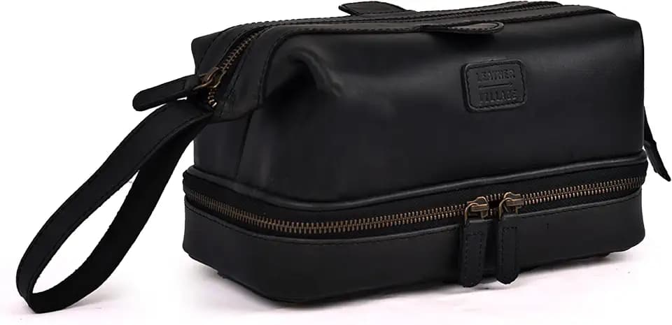 LEATHER VILLAGE Leather Toiletry Bag for Men, Travel Dopp Kit Shaving Bag