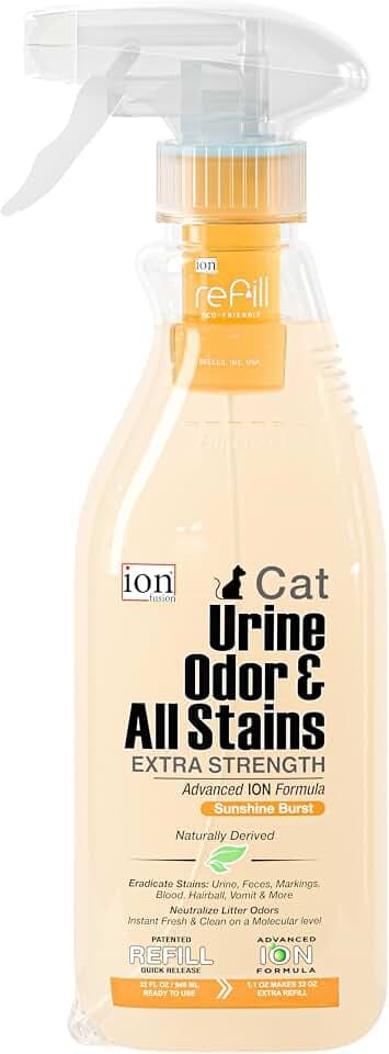 Superior Next-Gen Advanced ION Formula. 2-for-1 Bottle (Free Refill) Cat Urine, Litter, Odor, All Stains. Extra Strength Stain & Odor Removal. Patented | Non-Toxic | Eco-Friendly | Made in USA