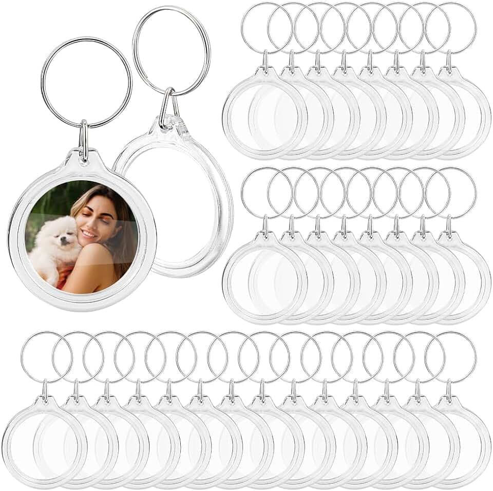 PH PandaHall Blank Photo Insert Keychains, 60 Sets 1.6 Inch Round, Clear