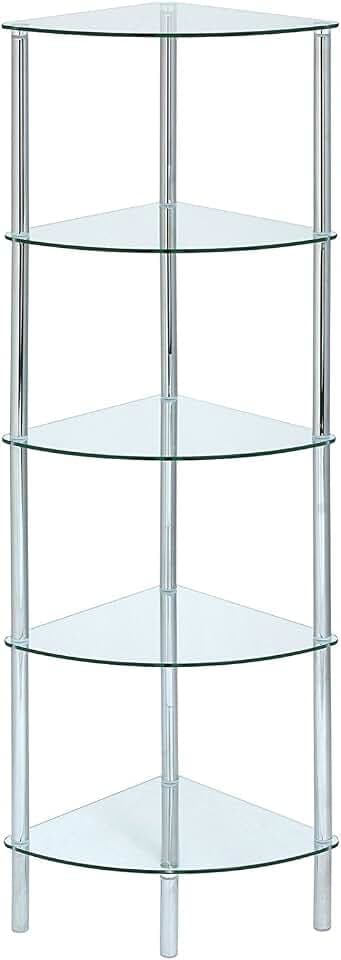 Aspect Polo 5 Tier Corner Display Shelving Unit, Glass, Clear