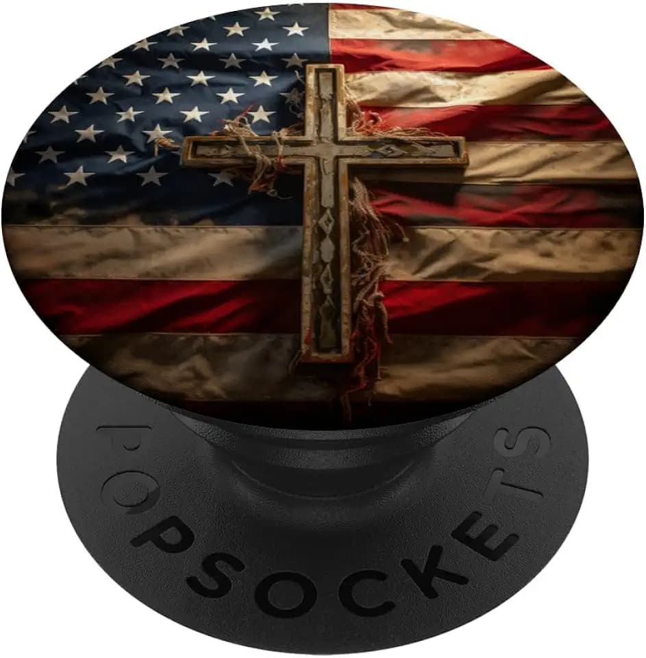 American Flag USA Cross Christian Faith Patriotic PopSockets Adhesive PopGrip