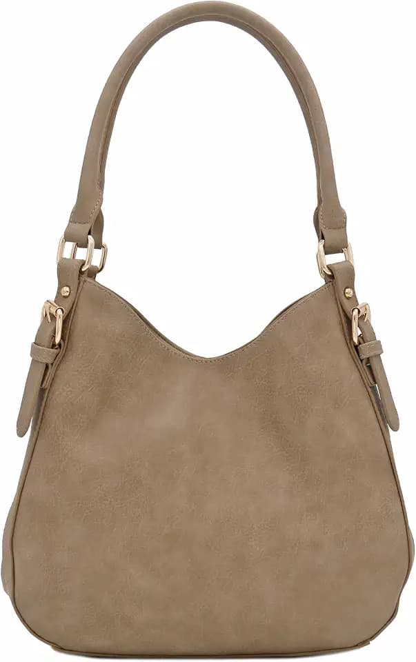 FashionPuzzle Lightweight 3 Compartment Faux Leather Medium Hobo Bag