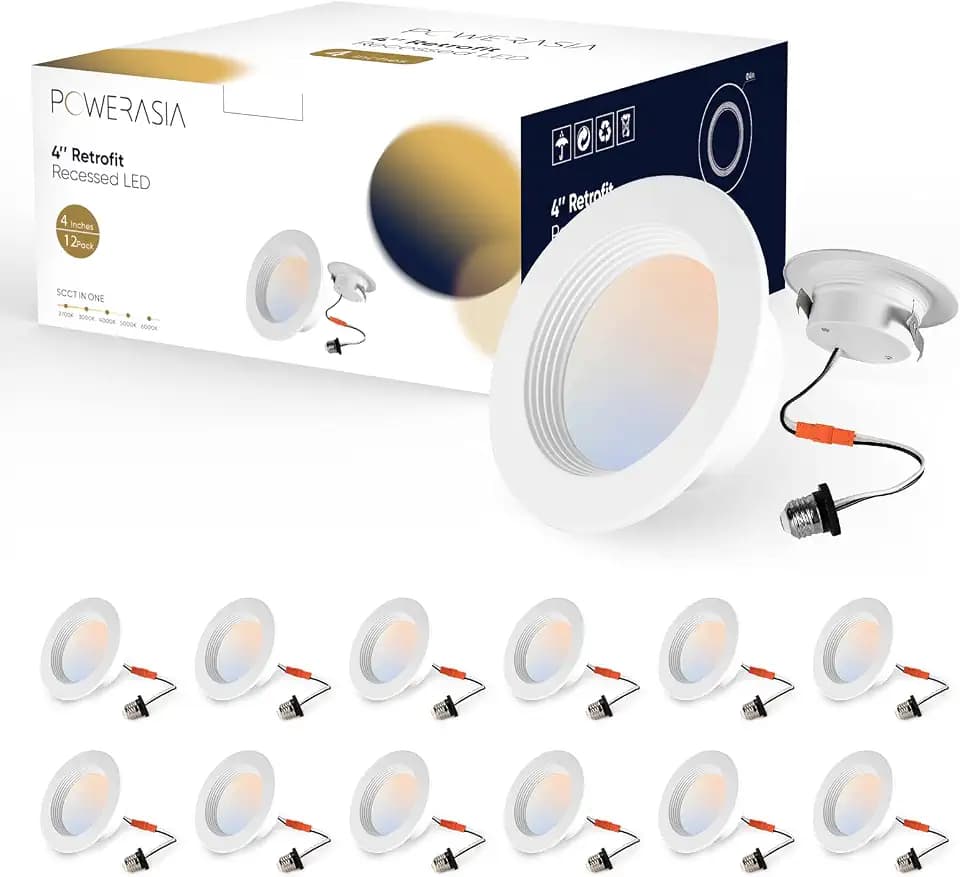 POWERASIA 12 Pack 4 Inch 5CCT Retrofit LED Metal Recessed Can Lights
