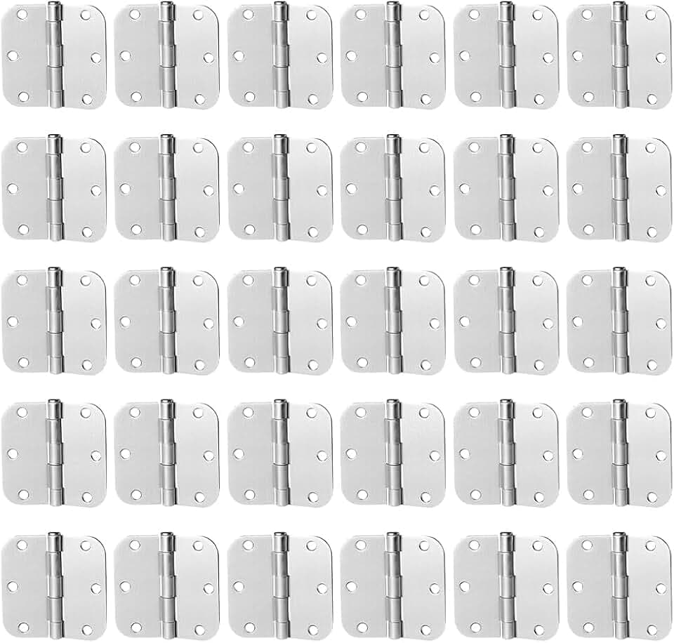 30 Pack Satin Nickel Door Hinges 3.5 inch Brushed Nickel Hinges Rounded 5/8" Radius Corners Bedroom Residential Standard Indoor Door Hardware Hinge