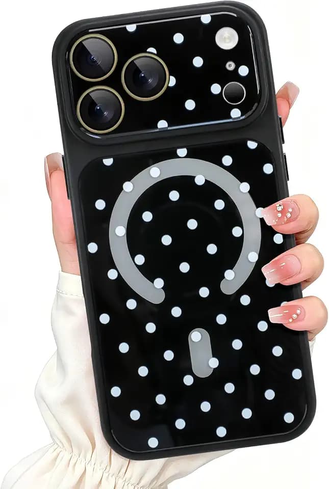 KANGHAR Magnetic Case for iPhone 17 Pro Max,Polka Dot Pattern Black