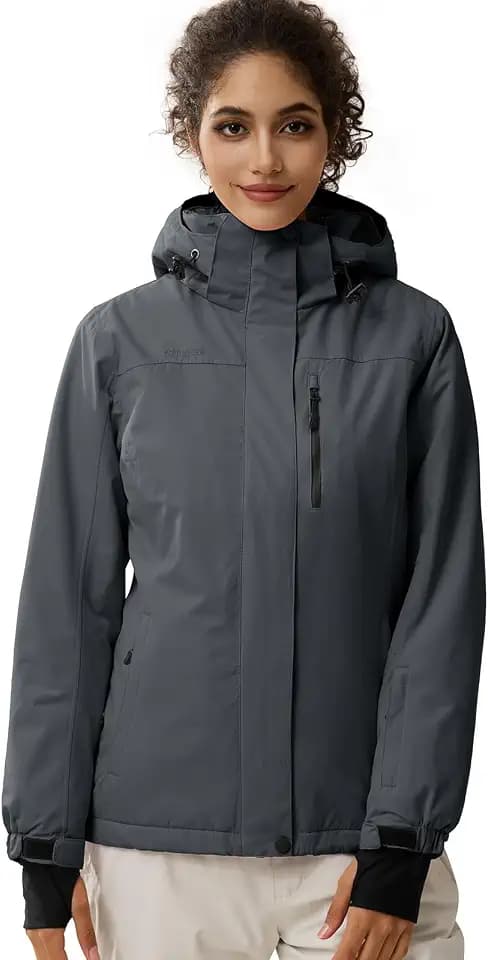 FREE SOLDIER Damen Winterjacke Wasserdicht Atmungsaktiv Warme Fleece Gefütterte Ski Jacke Outdoor Winterregenjacke mit Kapuze und Vollständig Versiegelte Nähte